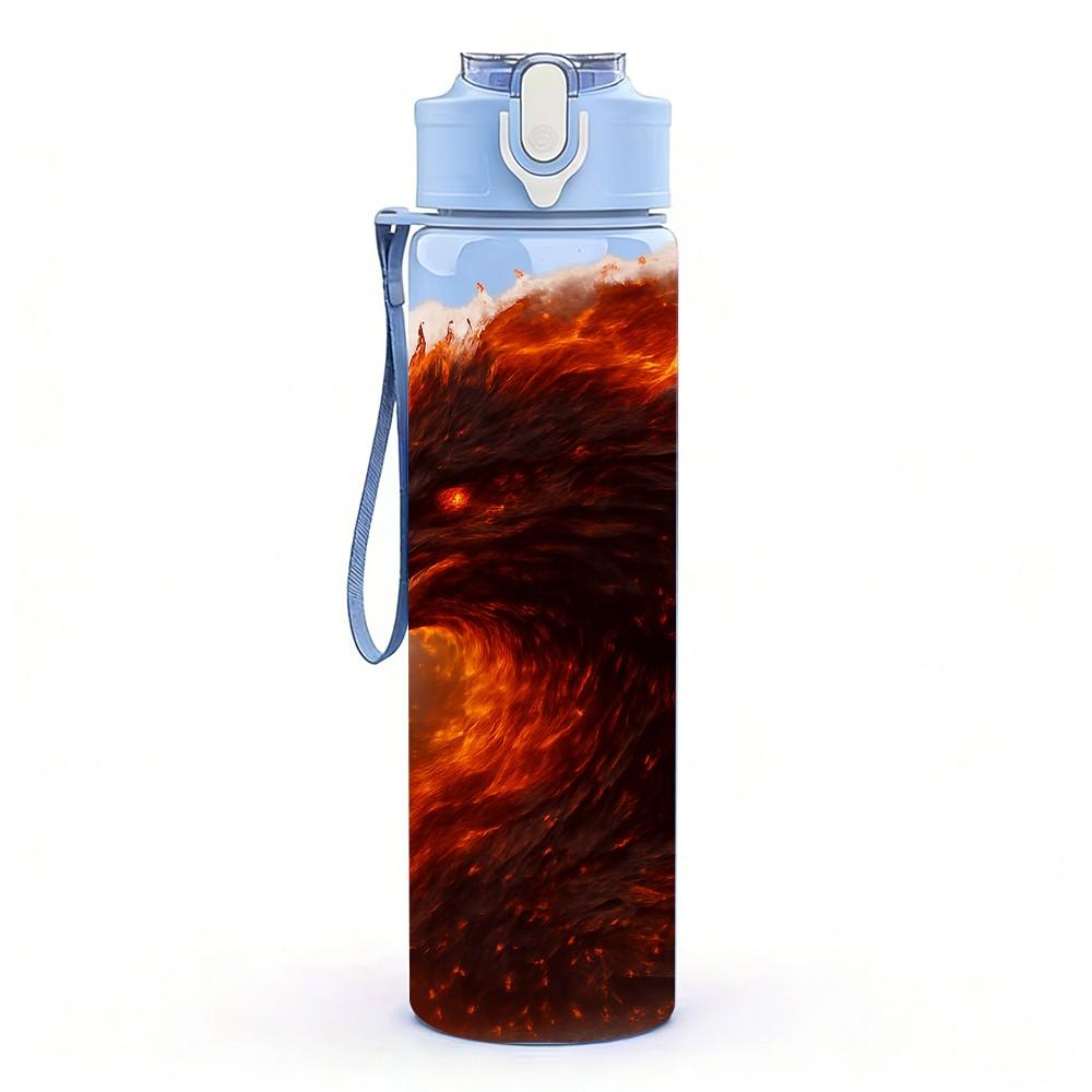 1PC Burning Fire Eagle Bird Art Print 750ml Color Plastic Sports Water Bottle Leakproof Flip Straw Lid Suitable for Sports Office Home Use