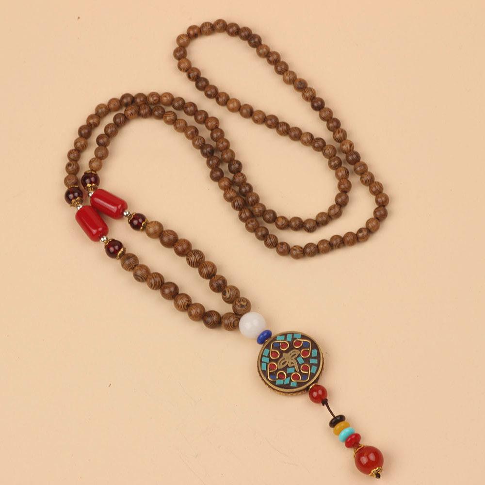 Originální etnický retro dlouhý řetízek na svetr, Nepálské vintage doplňky, Tibetský styl, Literární a univerzální náhrdelník pro muže a ženy