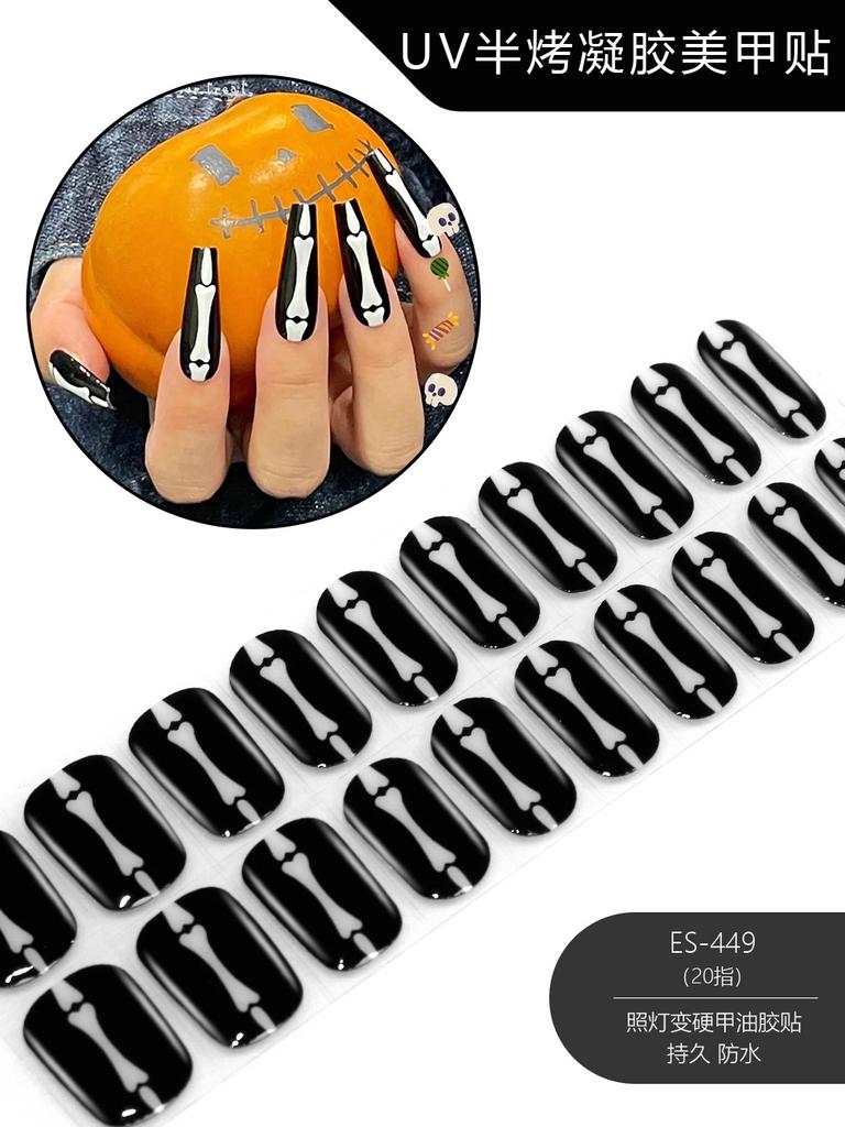 20 Pcs Halloween Christmas UV Semi Cured Gel Nail Stickers Self Adhesive Long Lasting Popular Nail Art Wraps