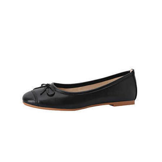 Bowknot Soft Leather Red Square Toe Flats - Women s Low Heel, Soft Sole, Shallow Cut 39 чёрный