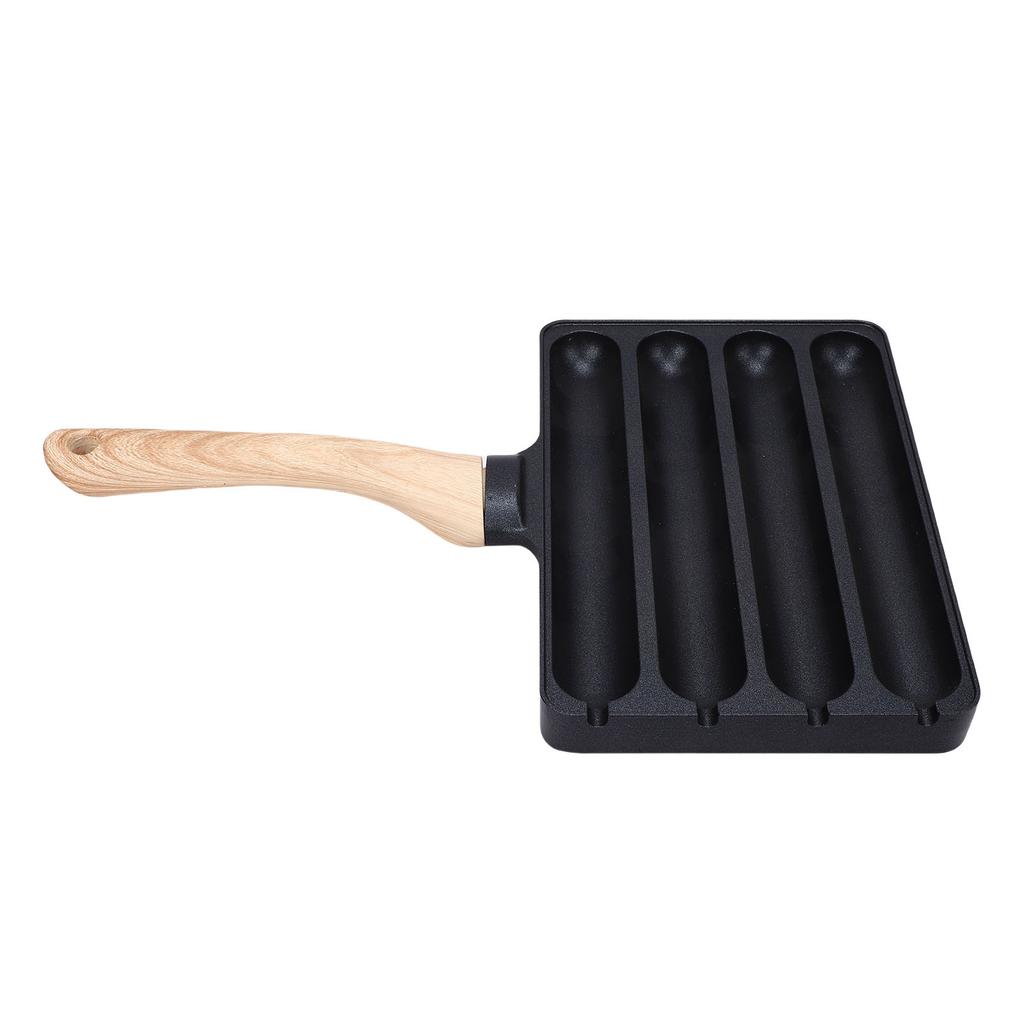 4 Slot Hot Dog Grilling Iron, Fast Heating Aluminum Alloy Grill Pan with Anti-heat Wooden Handle for Cooking Cooking Cooking In