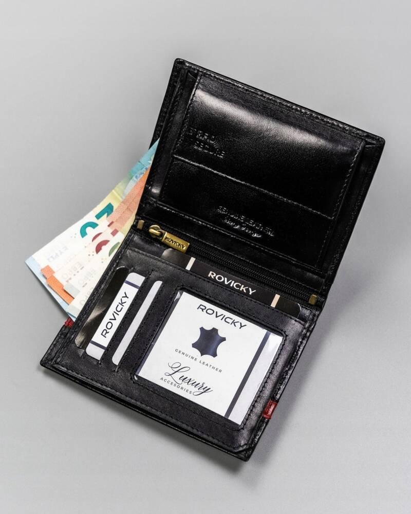 Large men's leather wallet with RFID system without external clasp - Rovicky