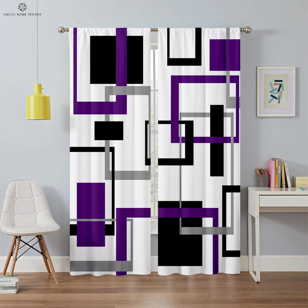 Moderne Tende Geometriche Semplici Stampate in 3D, Tenda per Finestra, Passante per Asta, Camera da Letto, Soggiorno, Cucina, Decorazione Domestica, 2 PEZZI