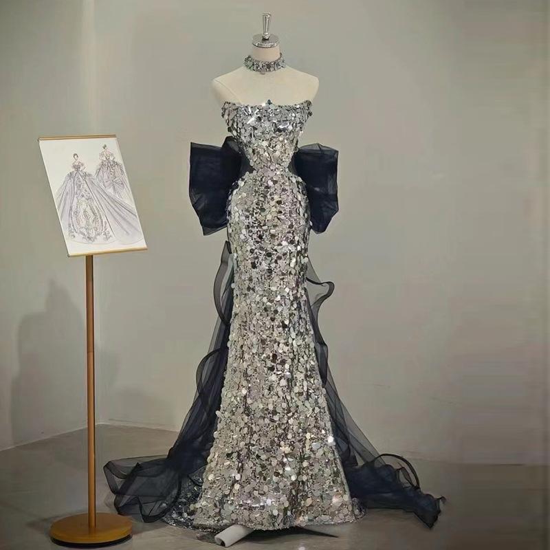 Evening Dress, Adult Ceremony, Engagement Toast, Light Luxury, Niche, High-end Host, Graduation, Fishtail French Sequins, Advanced Sense