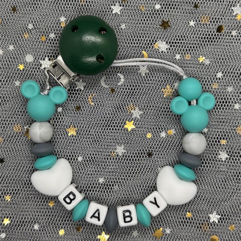 2024 Handmade Customized Name Beech Pacifier Clips Holder Chain Silicone Rainbow Pacifier Chain Baby Teether Teething Chain Gift
