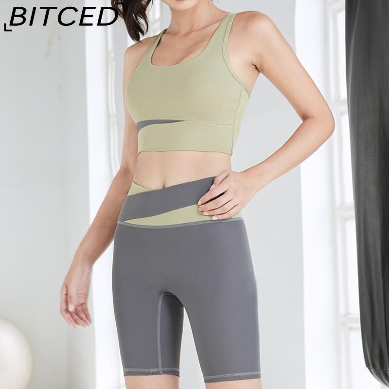 

BITCED Color-Blocked Athletic Set Contrasting Colors Quick-Dry Set Summer Breathable Nude-Feel Athletic Set Women s Butt-Lifting Athletic Leggings XXL зелений