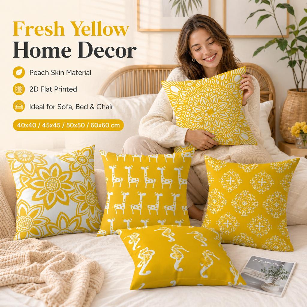 Ellow Mandala Floral Peach Skin Pillow Cover 2D Flat Printed Decorative Cushion Case For Sofa Living Room Home Decor 45X45Cm
