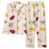 Women's Korean-Style Cartoon Pajama Set - 100% Cotton, Long-Sleeved, Suitable for Spring, Autumn, and Winter, with Cardigan for Home Wear.
