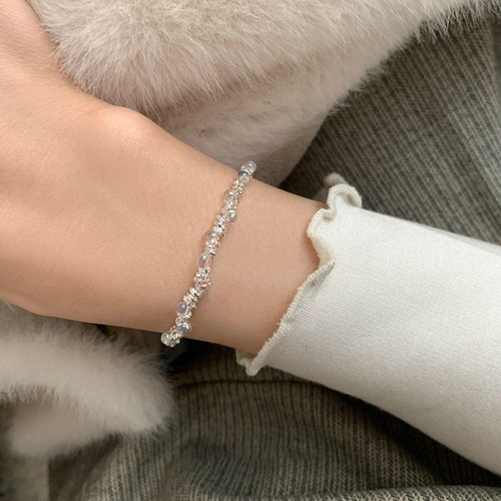 Waterproof Colorful Crystal Lucky Bracelet Jewelry Rainbow Candy Beads Bangle  Wedding Party Gift