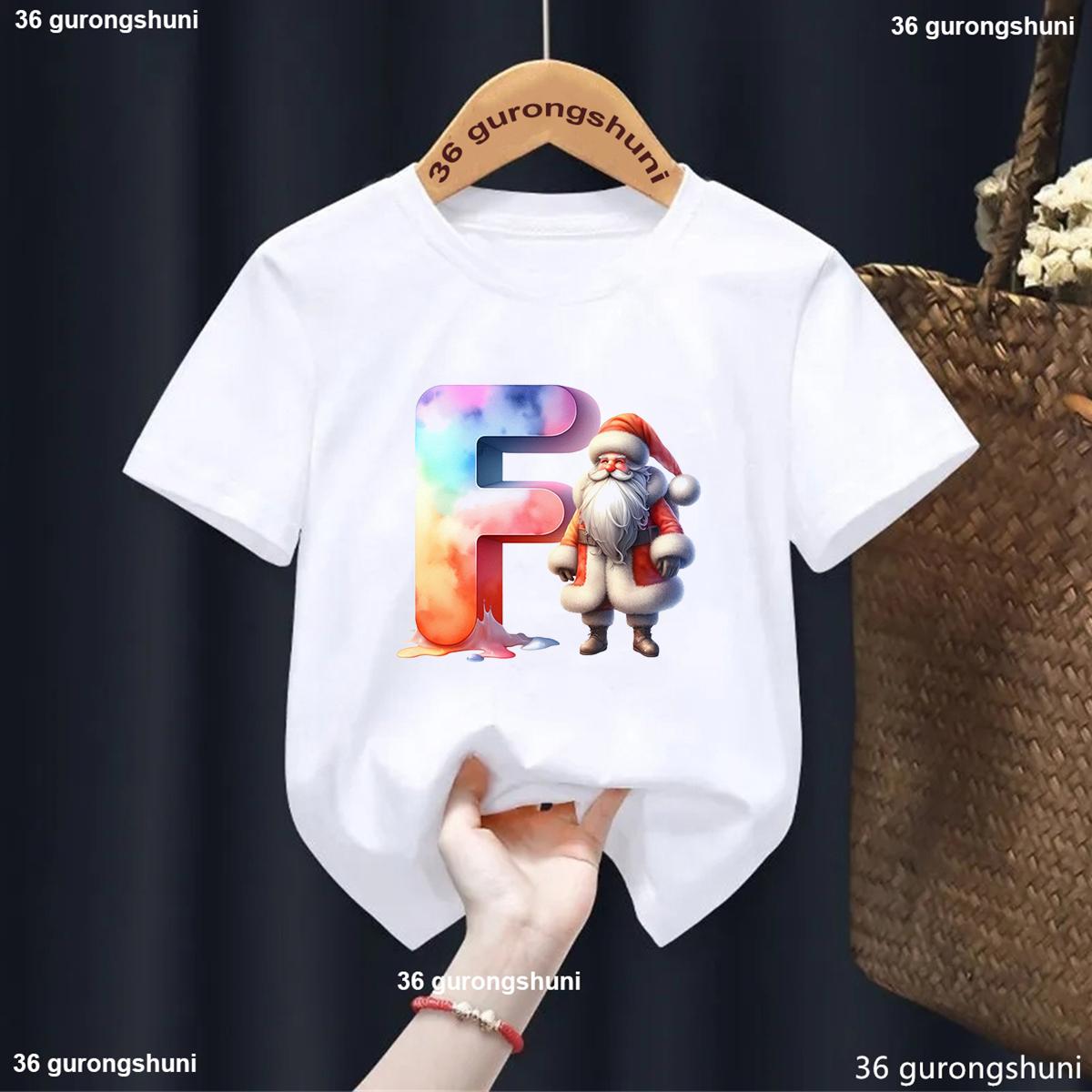 Personalised Kids Christmas Shirt Initial with Name Children Tshirt Tee Boys Girls Xmas Party Outfit Christmas Children Clothes 100