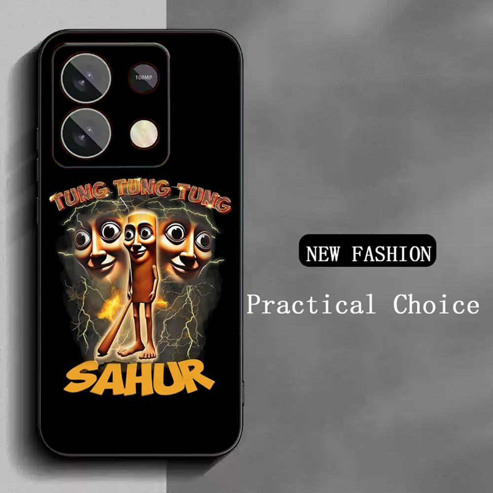 Tung tung sahur funny poster pattern Phone Case For Redmi Note 14 13 12 11 Pro Plus S 5G 14C A3 Soft Black Phone Cover