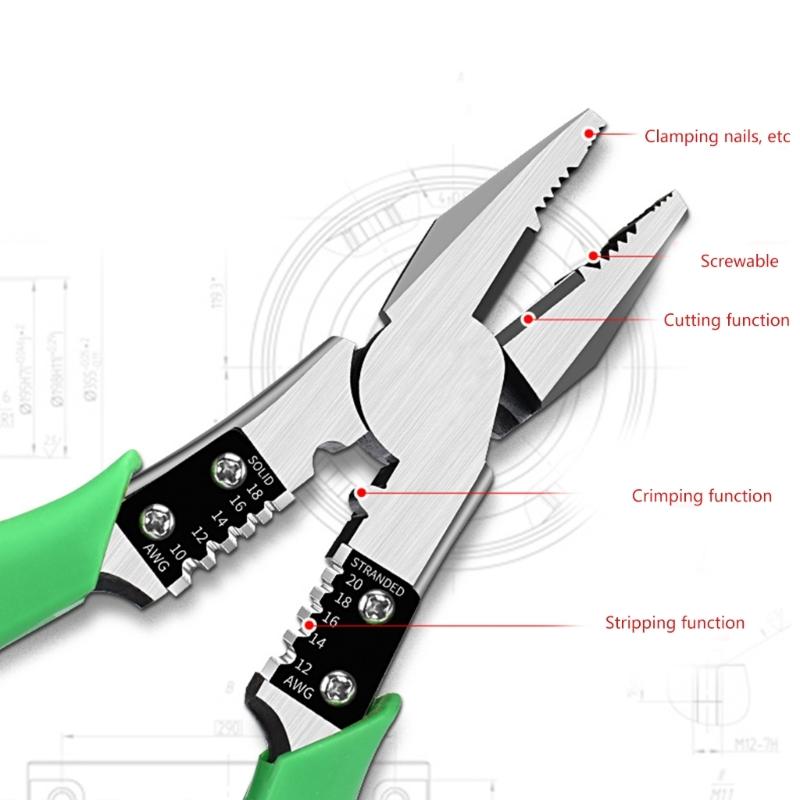 Electrician Pliers Multifunctional Needle Nose Plier for Wire Stripping Cable Cutter Terminal Crimping Hand Tools