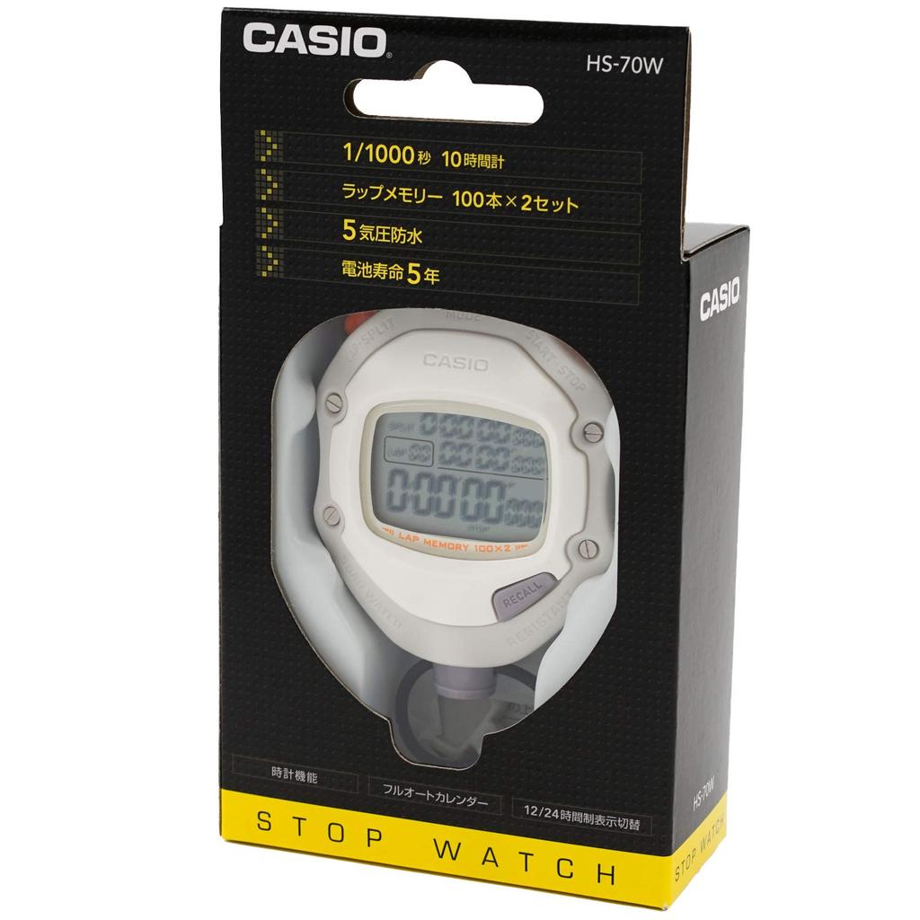 CASIO Stopwatch with Lap Time and Split Time Dual 5 ATM Water Operation Sound Mute Measurement, Memory, Resistance, Switch, White, HS-70W-8JH