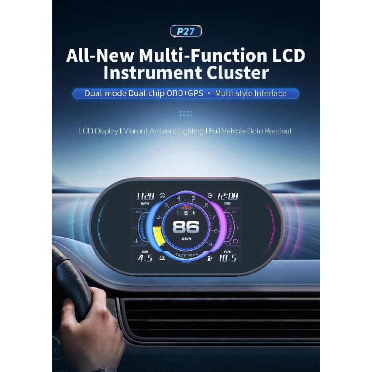 Auto Lcd Cluster OBD2 meter Multi Digital Head Up Display GPS Speed Water Temp Turbo Fuel Consumption Car Accessories HUD P27