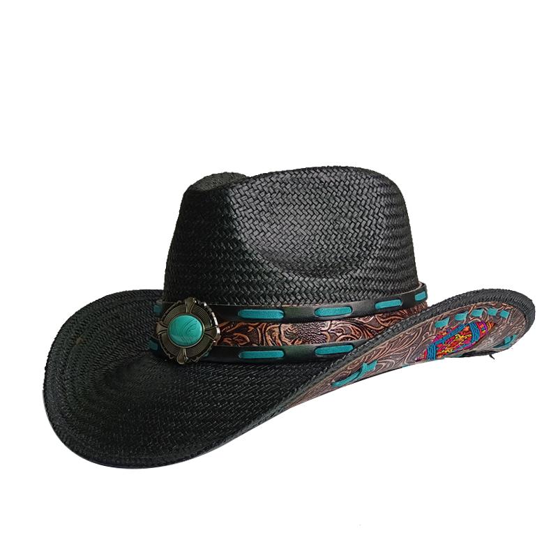 Nouveau Chapeau de Cowboy Western Vintage pour Homme Chapeau de Soleil de Plage Tressage en Paille Fait Main Chapeau Jazz Cowgirl Gentleman Sombrero Hombre
