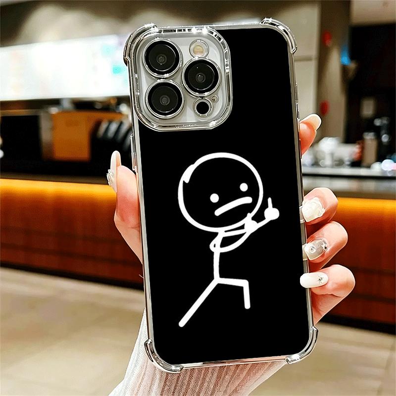Funny Stickman Matchman Plating Phone Case For Iphone 16 17 Pro Max Air 16E 14 15 Plus 12 13 Mini Anti-Fall Airabag Cover