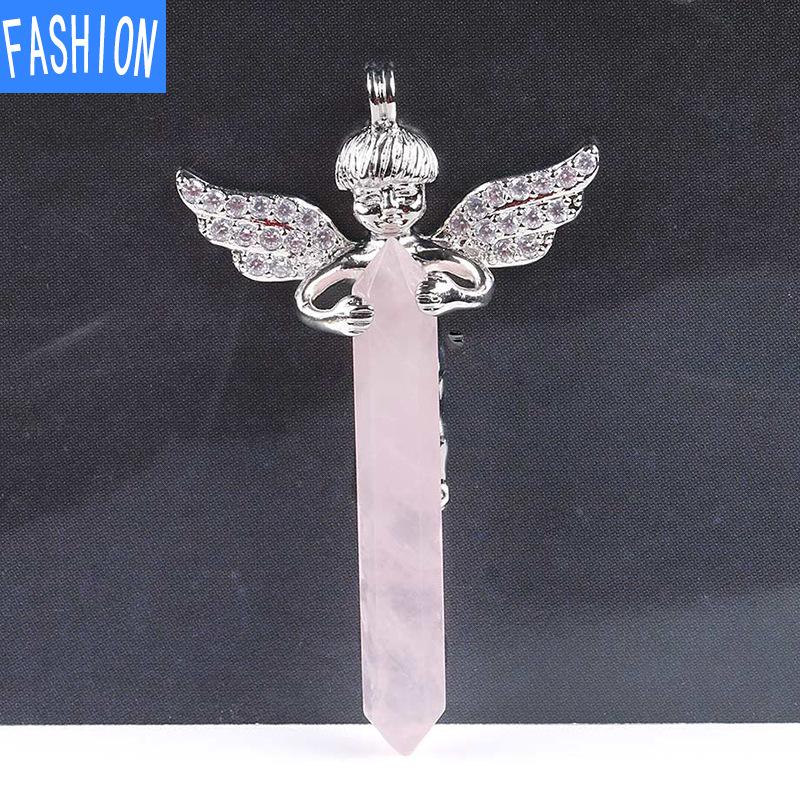 Sechseckiger Anhänger aus natürlichem Kristall, Amor-Diamant, Engelsflügel-Halskettenanhänger