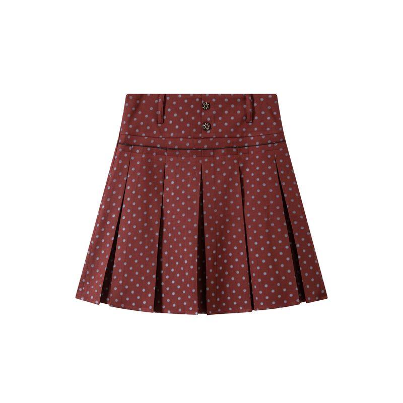 

Thelight Autumn and Winter New Retro Red Polka Dot Pleated Skirt Women Design Sense Short Skirt Artistic Light Red L