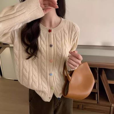 Autumn and Winter Sweet Color Love Button Knitted Cardigan Fashion Twist Versatile Soft Waxy Sweater Jacket Women