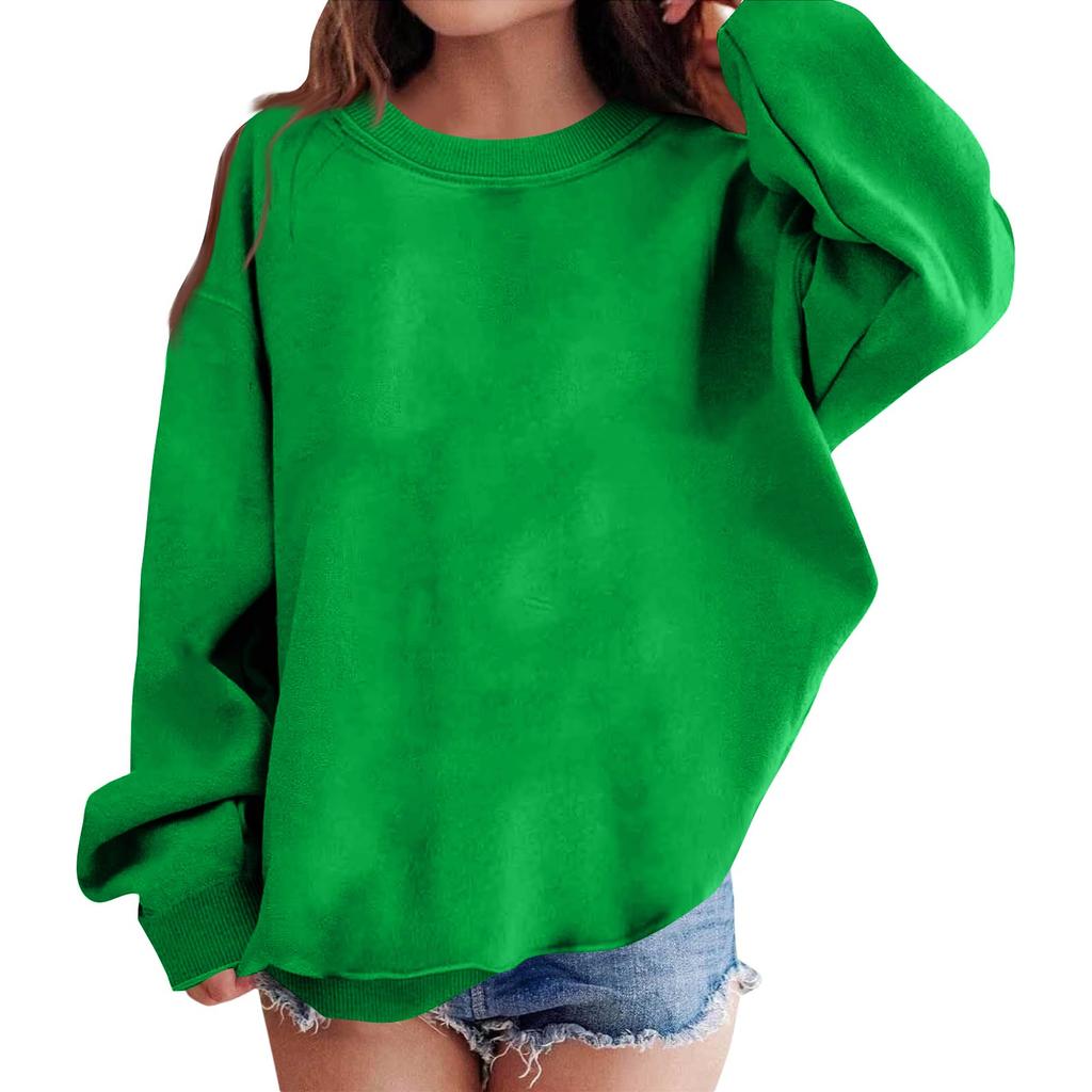 Dames Comfortabele Casual Lange Mouwen Nek Sweatshirt Losse Pasvorm Kleur Pullover