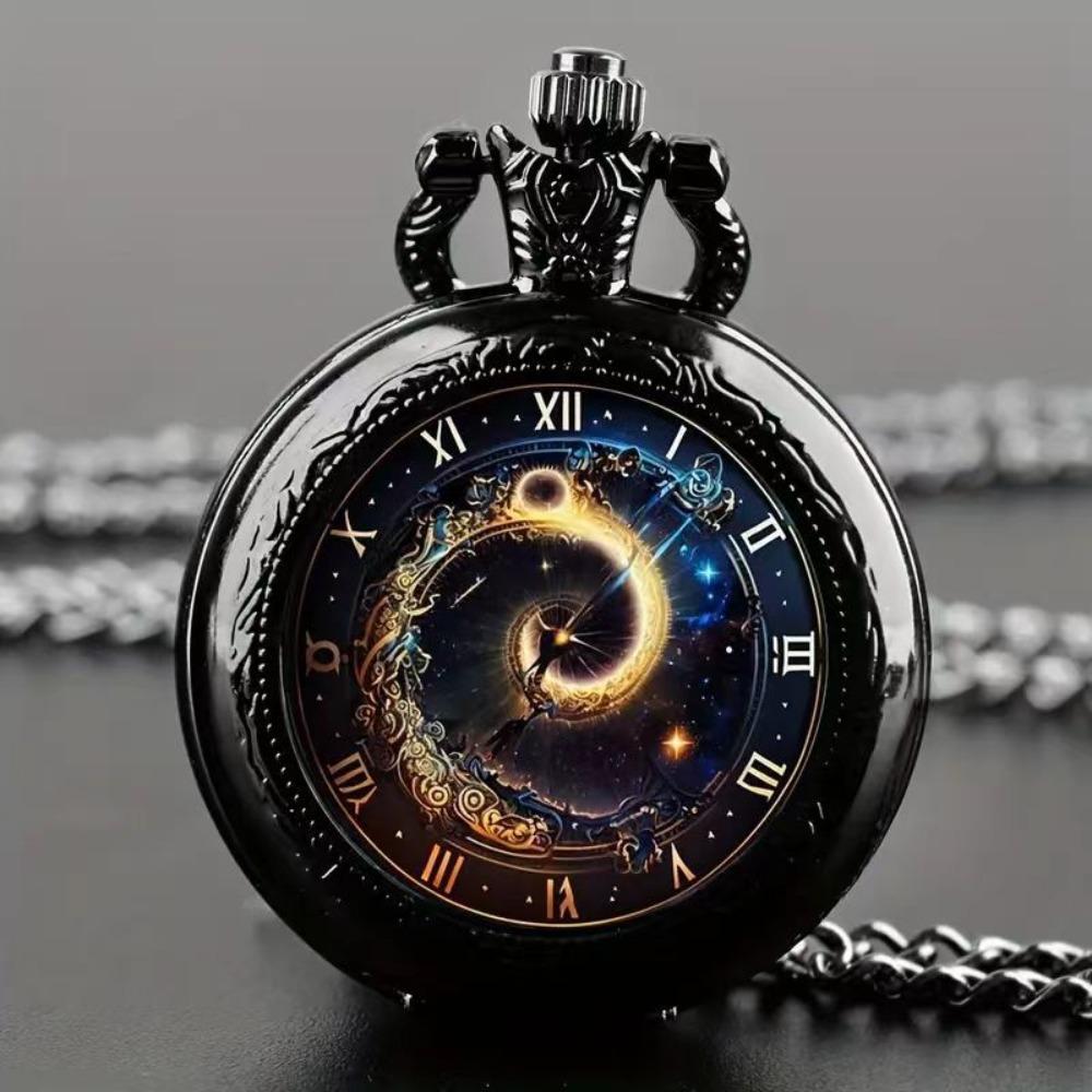 Color Pattern Medium Pocket Watch Retro Flip Decorative Necklace Watch Personality Trend Male and Female Students Quartz Watch