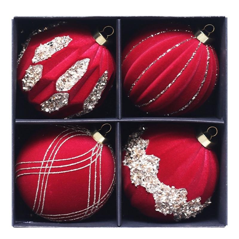 Elegant Christmas Sphere Hanging Ornament Flocking Christmas Baubles with Rhinestones for Elegant Holiday Tree Trimming