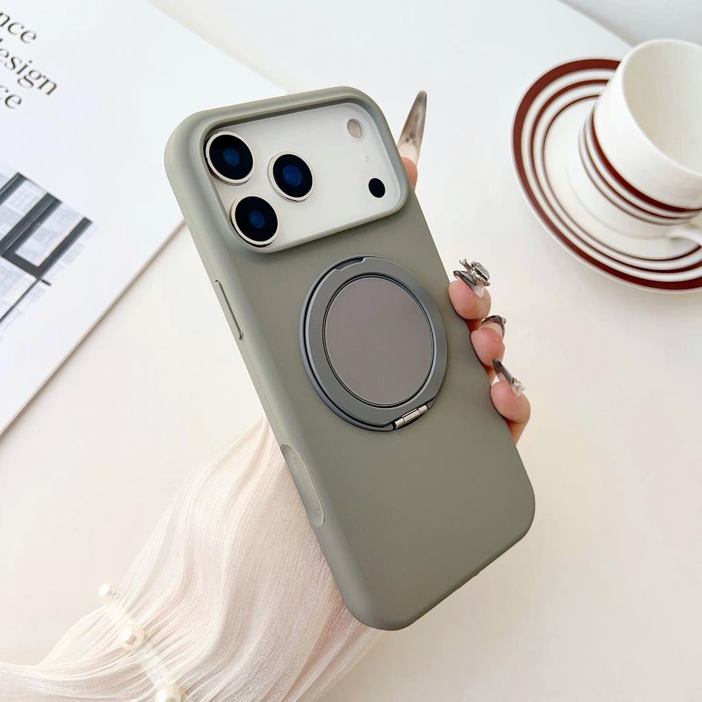 Custodia in Silicone Liquido Lussuosa con Supporto ad Anello Rotante a 360° per iPhone 17 Air 16 E 15 14 Plus 13 12 Pro Max Copertura con Supporto