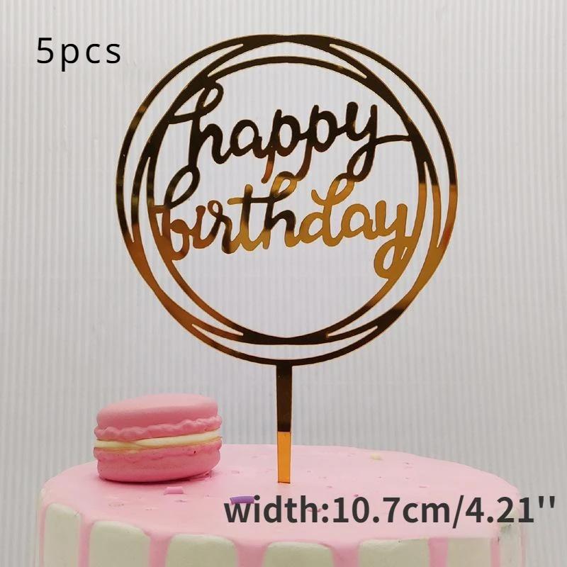 5 pcs Gold Acrylic Cake Topper 5pcs Happy Birthday Cake Topper Cake Decoration Supplies for Birthday Decorations