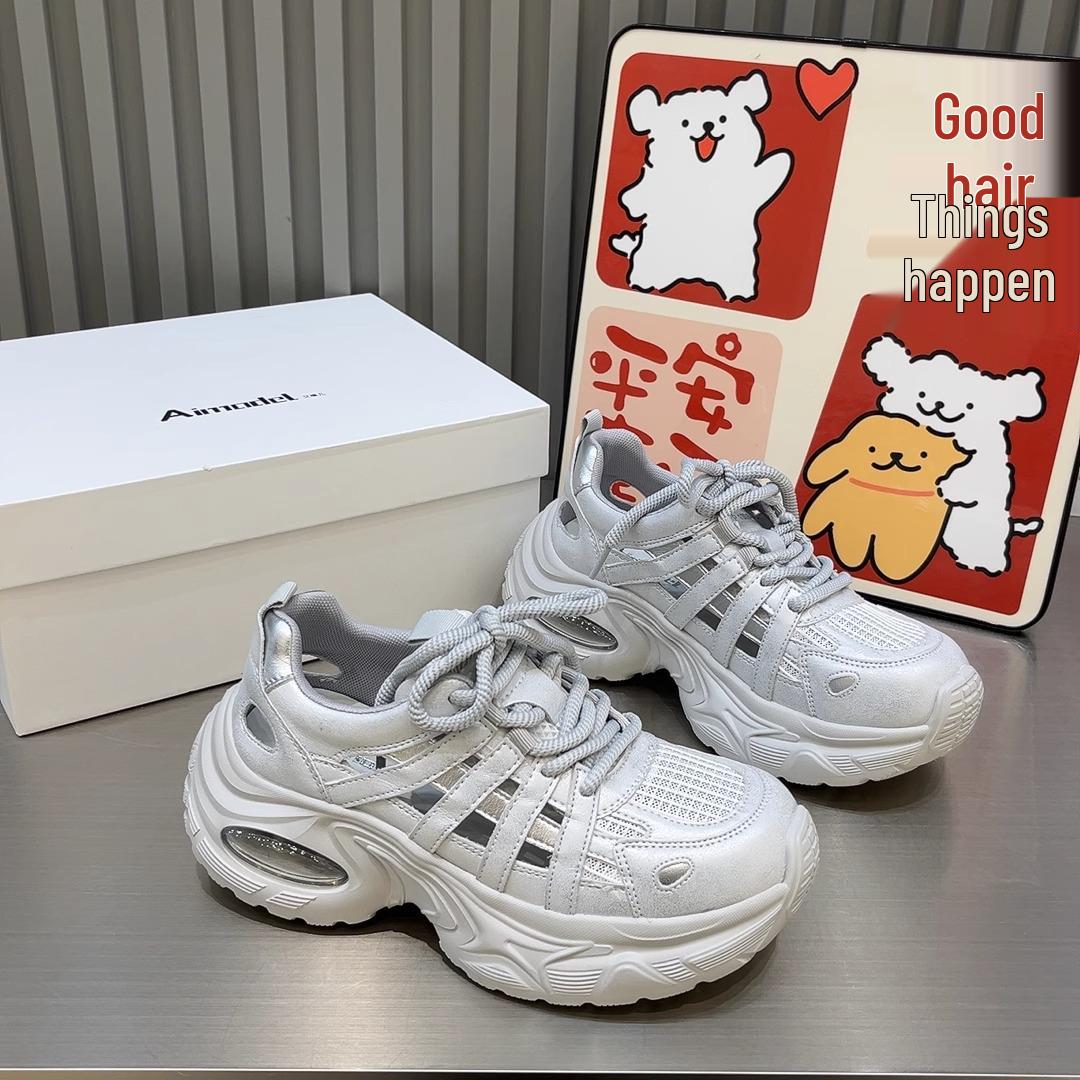Women s Spring/Summer 2025 Platform Sneakers - Lightweight, Breathable, Thick-Soled, Height-Boosting, Casual Dad Sandals 36