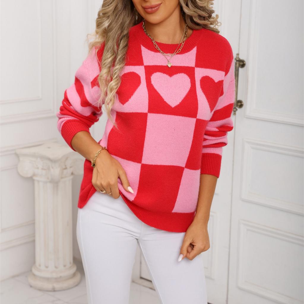 Ladies' Fashionable Heart-shaped Sweater, Loose And Versatile Valentine's Day Knitted Pullover Sweater