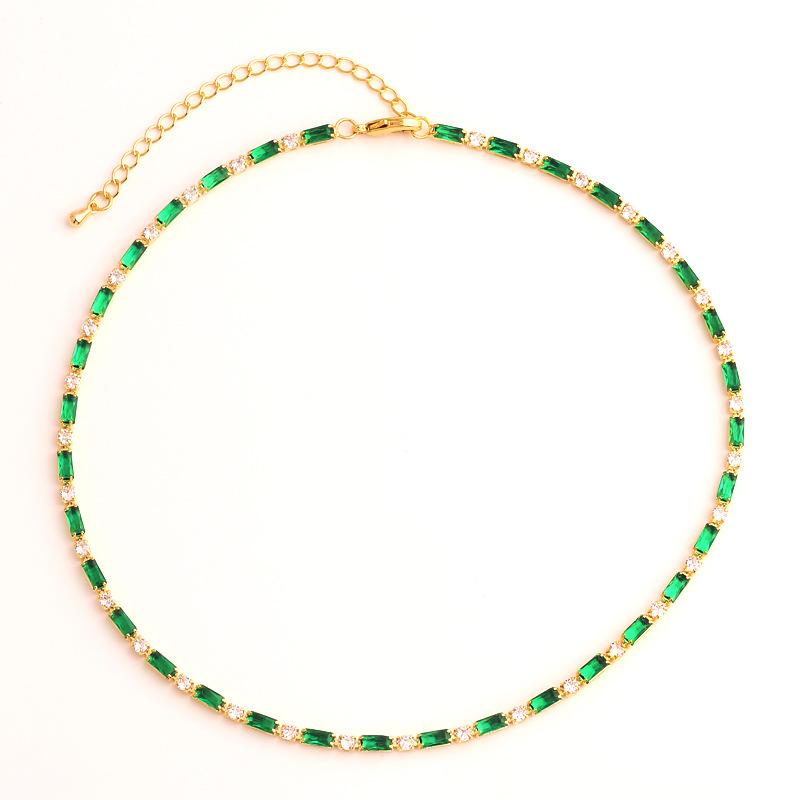 Gold Plated Turquoise Baguette CZ Tennis Choker Necklace – Dainty Summer Jewelry, Sparkle Gift for Women