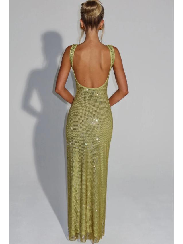 Elegant 2025 Sequin Rhinestone Bodycon Evening Dress with Double Shoulder Strap