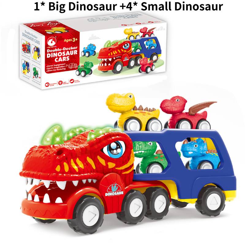 5 1 In Dinosaurs Car Toys Double Decker Transport Cart Lights Education Music