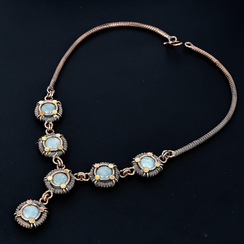 Aquamarine Necklace, 999 Copper Wire Wrapped Adjustable Chain Necklace. Gift For Women Handmade Necklace Gemstone Jewelry