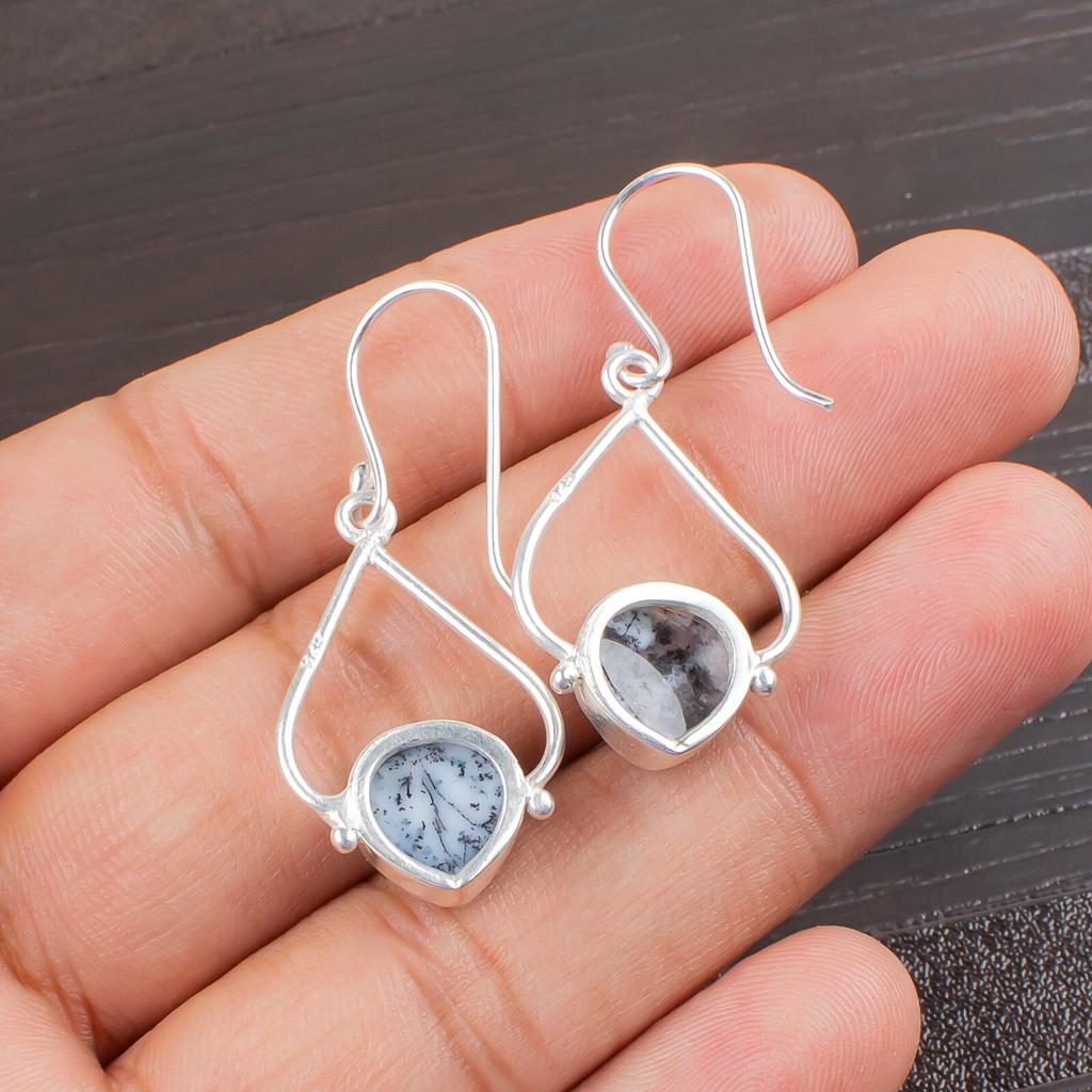 Dendritic Opal Gemstone 925 Sterling Silver Artisan Jewelry Women Earrings 1.80" EE-33-18