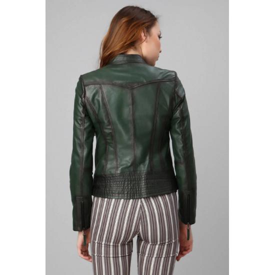 Paltoane de damă, cu fermoar, piele naturală, de culoare verde, paltoane de damă