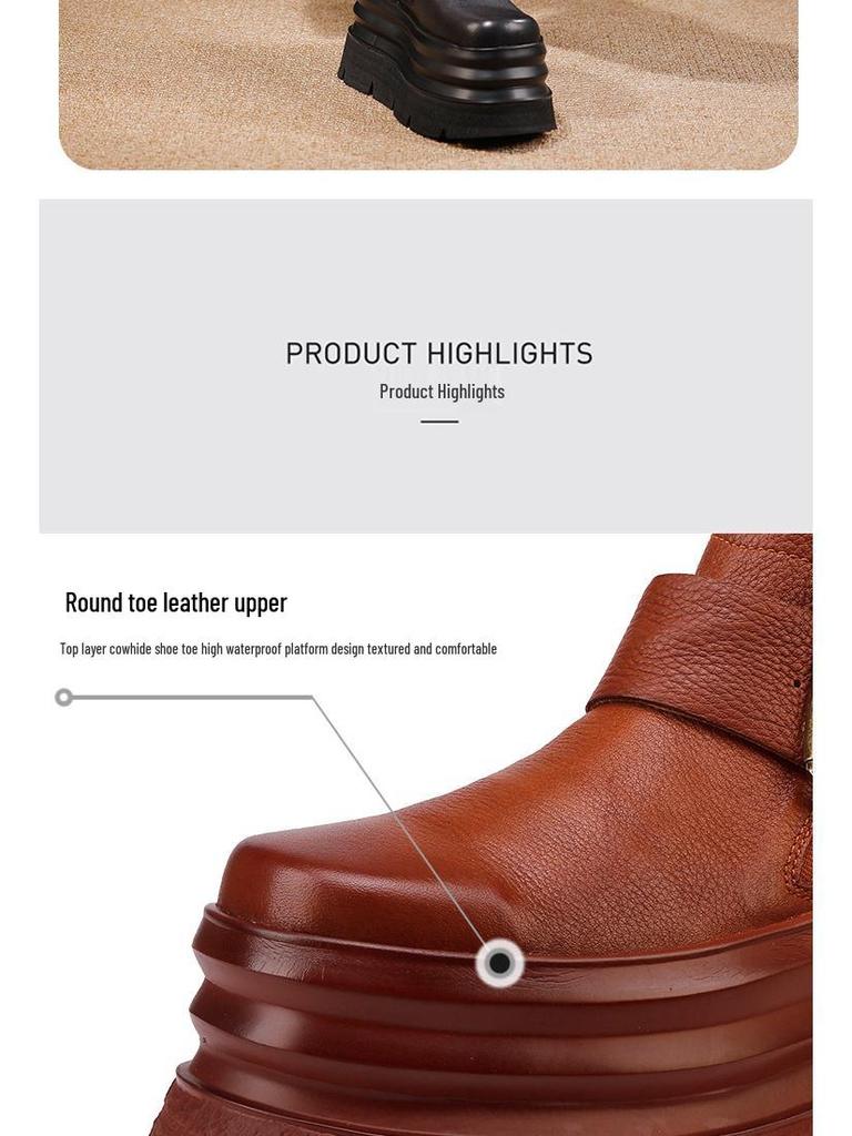 Damskie wszechstronne buty na grubej podeszwie - Premium skóra bydlęca, lekkie podwyższenie, kolekcja Jesień/Zima 2025.