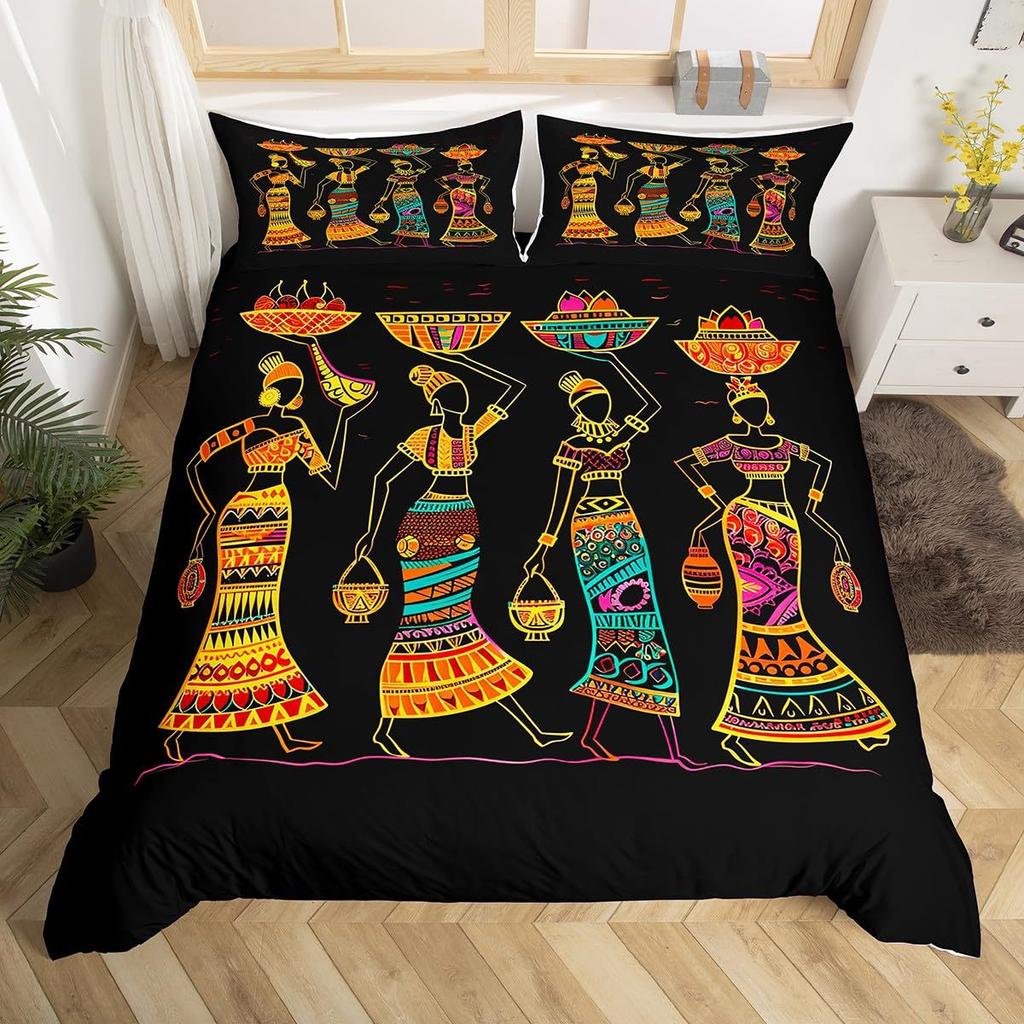 Exotic Style Bedding Set African Women Print Duvet Set Traditional Bedroom Decoration