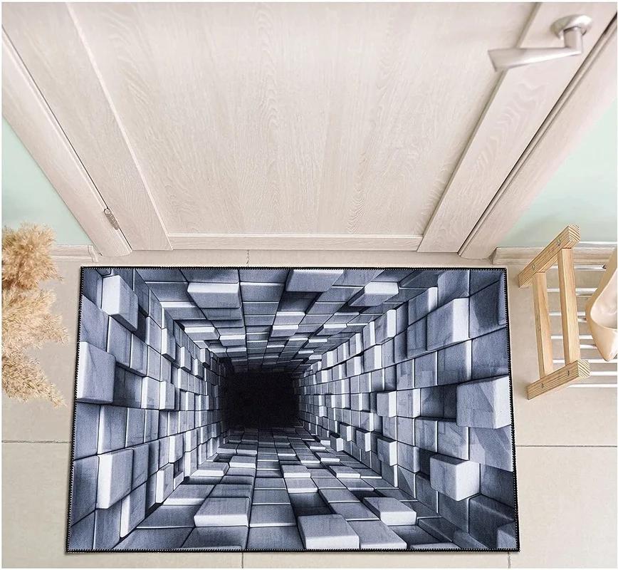 3D Optical Illusion Home Entrance Carpet Door Mat Trippy Living Room Rug Non-Slip Hallway Bedroom Bathroom Kitchen Floor