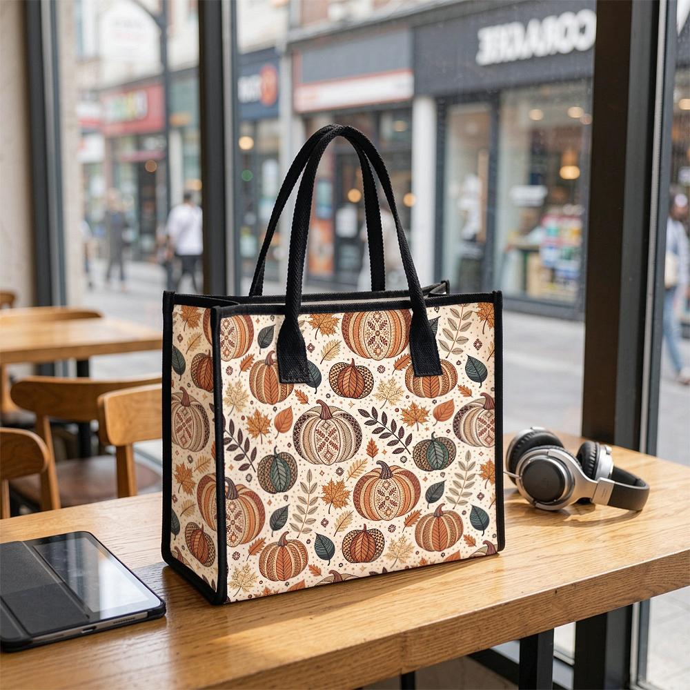 Autumn Pumpkin Pattern Tote Bag Casual Large Capacity Daily Shoulder Handbag for Women