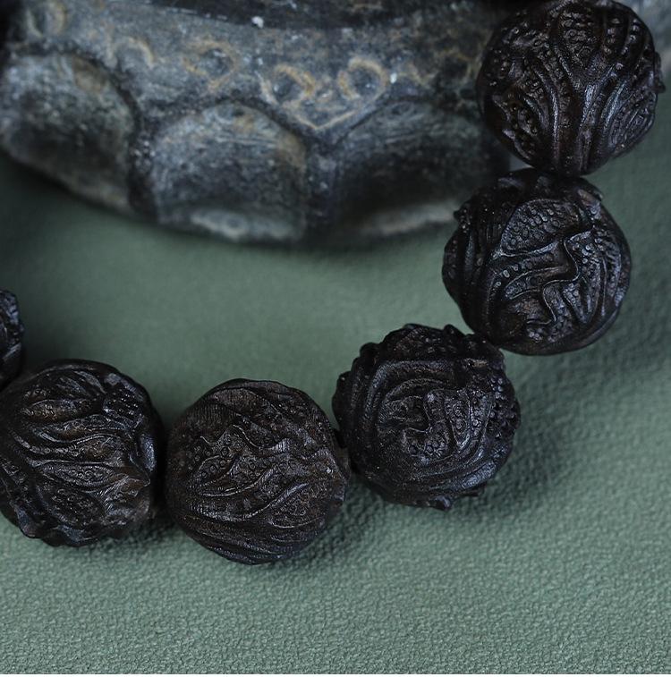 Bodhisattva Exquisitely Carved Agarwood & Sandalwood 20mm Buddhist Prayer Beads Bracelet