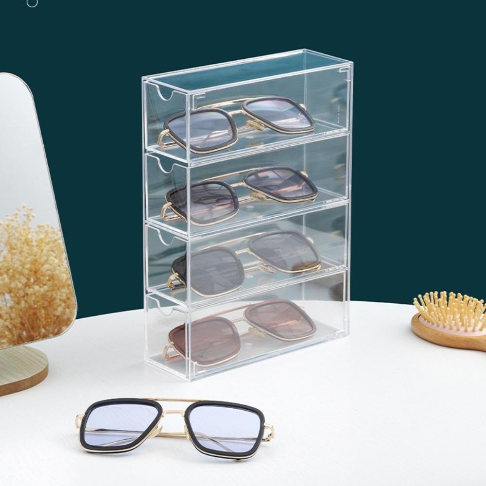 Multifunctional Acrylic Glasses Case 4 Layers Large Transparent Desktop Organizer Drawer Style Dustproof Display Holder Cosmetic