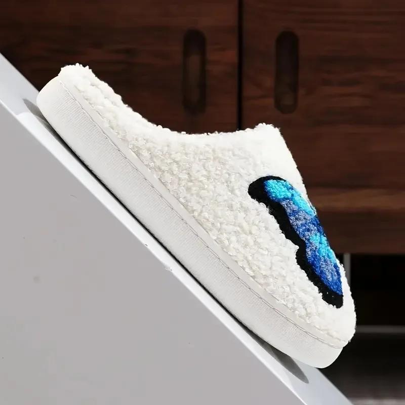 Cartoon Butterfly Print Home Slippers Women Winter Plush Warm Soft Sole Cotton Shoes Woman Comfort Non Slip Flat Indoor Slippers