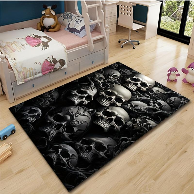 1pc Crystal Velvet Skull Rug - Gothic Horror Print Non-Slip Mat for Kitchen Bathroom Decor