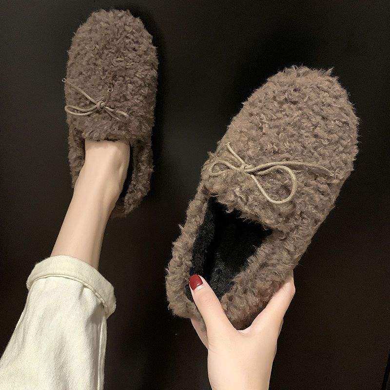 Mao Mao Shoes Women's Winter Wear Korean Version 2025 New Flat Bottom Internet Celebrity Curly Wool Lamb Wool Soft Sole Doudou Cotton Shoes