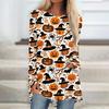 Women's Halloween Printed Long Sleeve Round Neck Tunic Top for Casual Wear