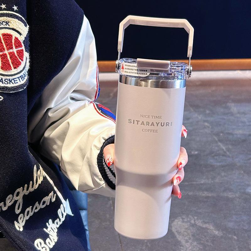 Gargantuan insulated cup - Large capacity with handle, suitable for outdoor activitieshousehold use, thickened drinking tube cup