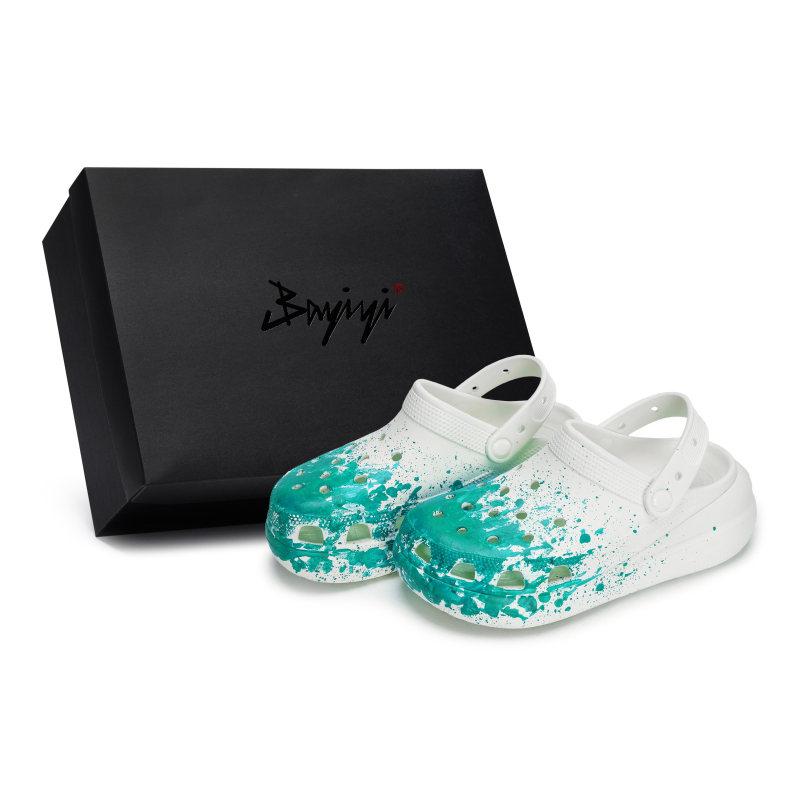 Crocs Crush Clog 811 Manufacture Forge Live Special Shoe Box Distressed Fluid Splash Ink Personality Hole Shoes Unisex White Tiffany