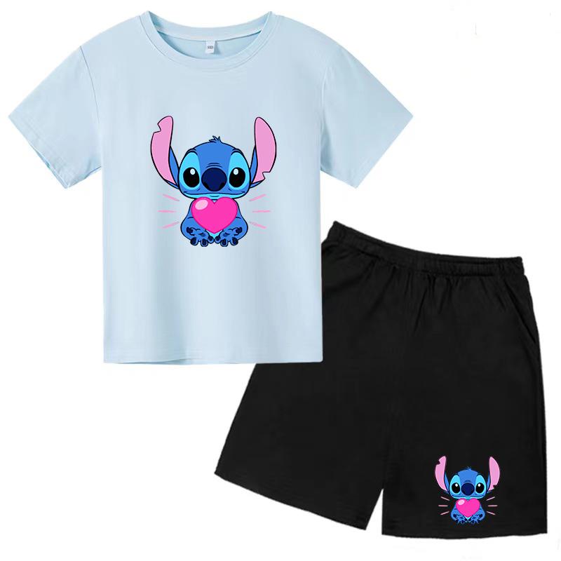 Barne Stitch Anime T-skjorte 3-12Å Gutter og Jenter Førskole Topp+Shorts Vakre Jenter Fest Sjarm Sport Jogging Fritidssett