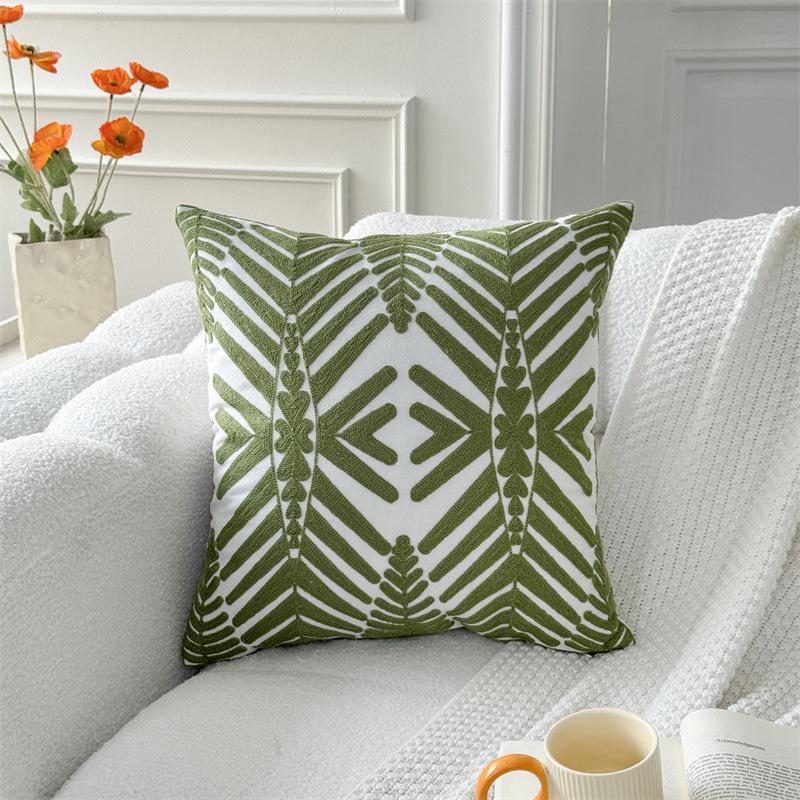Green Plant Embroidered Decorative Throw Pillow Case Leaves Pattern Boho Cushion Covers For Living Room Sofa Bed Home Decor